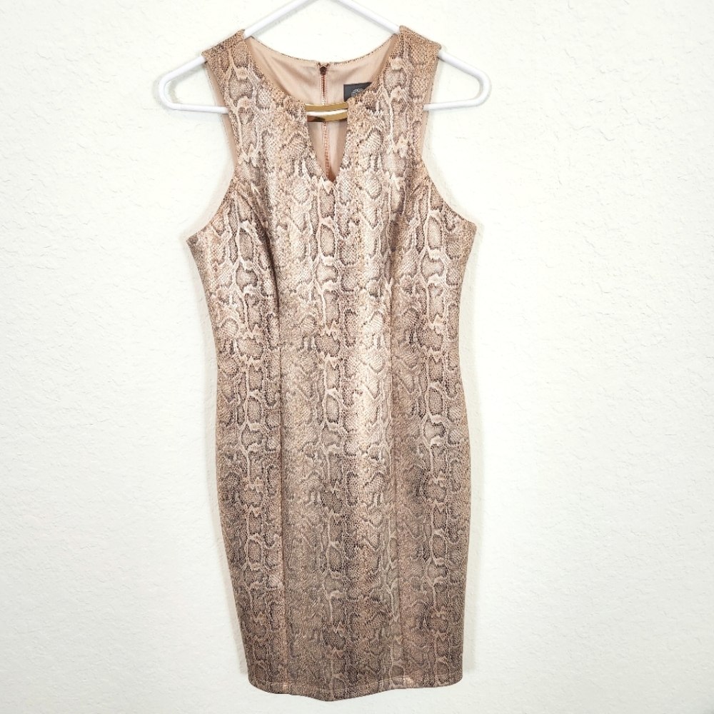 Vince Camuto | Sleeveless Faux Snakeskin Dress Neutral Gold Size 6
